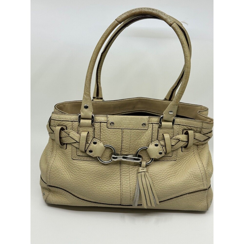 Coach Hampton F13084 Cream Pebbled Leather Braided Carryall Satchel Bag